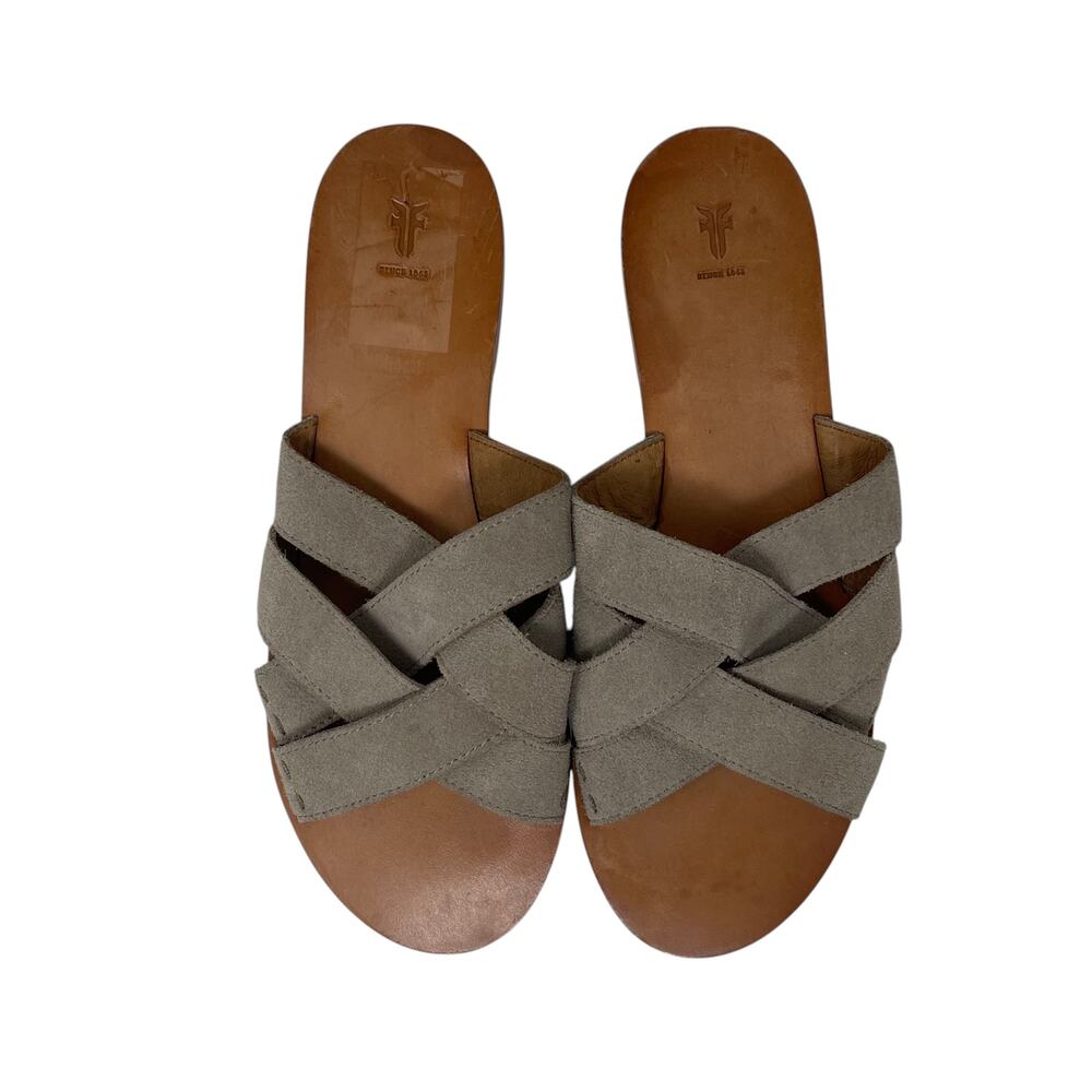 FRYE Carla Criss Cross Open Toe Casual Slide Sandals - Ash - Size 9